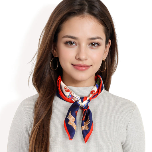 Elegant Floral, Abstract, and Chain Print Silk Square Scarves with Bold Patterns and Luxurious Satin Finish