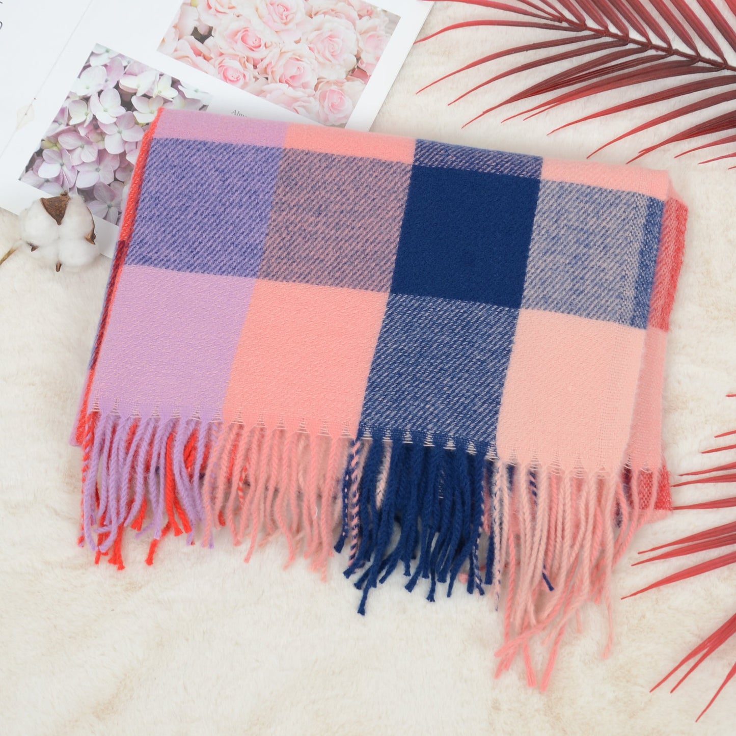 Classic Plaid Fringe Scarf Soft Cashmere Feel Winter Checked Wrap Shawls