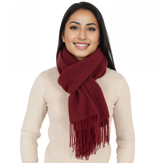 Winter Cashmere Feel Scarf Solid Color Classic Fringe Shawls Wrap Scarves for Evening Dresses