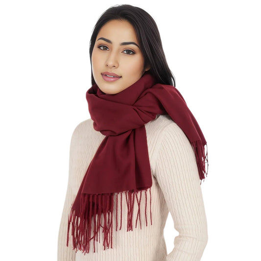 Winter Cashmere Feel Scarf Solid Color Classic Fringe Shawls Wrap Scarves for Evening Dresses