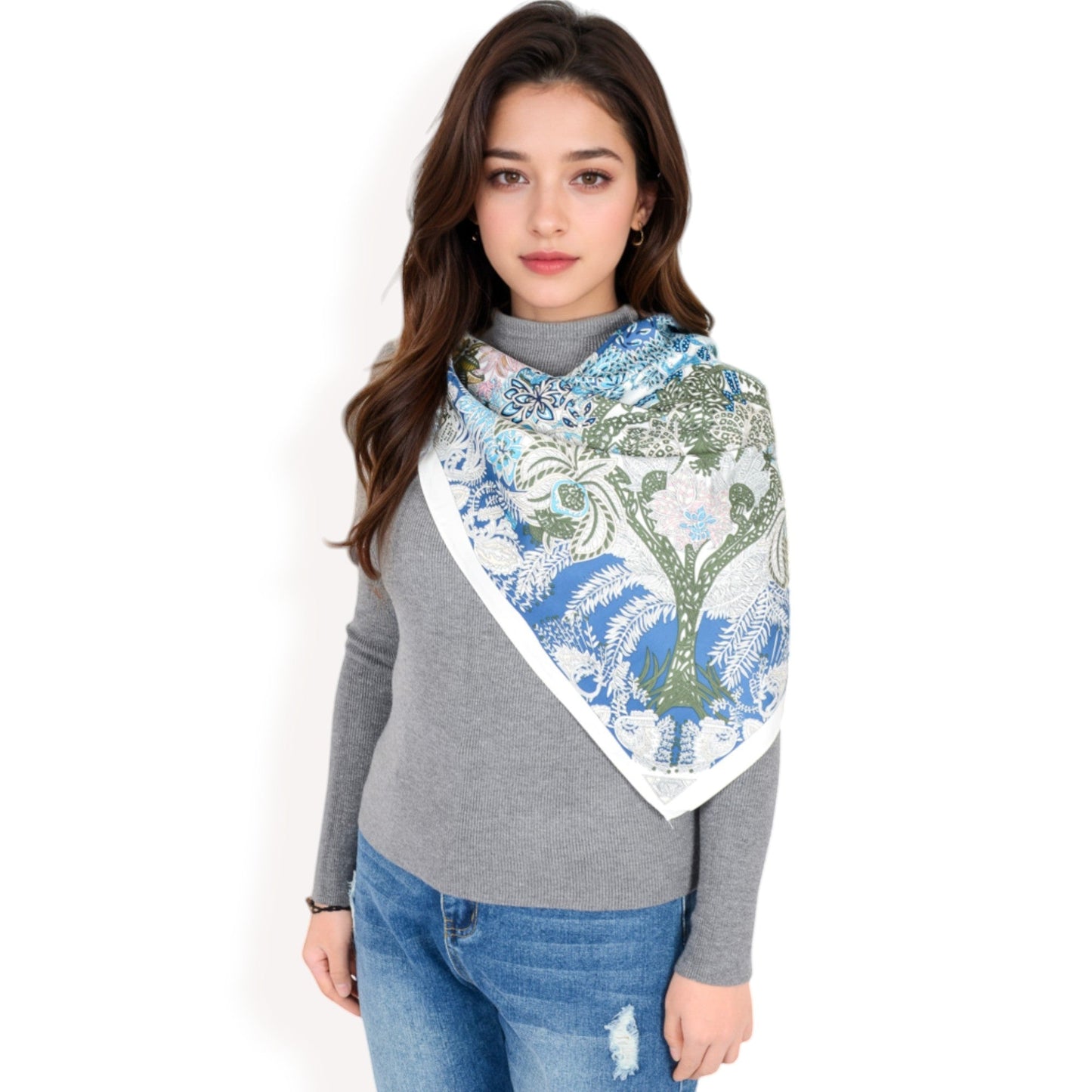 Floral Paisley Satin Silk Scarf with Vibrant Prints and Elegant Square Design