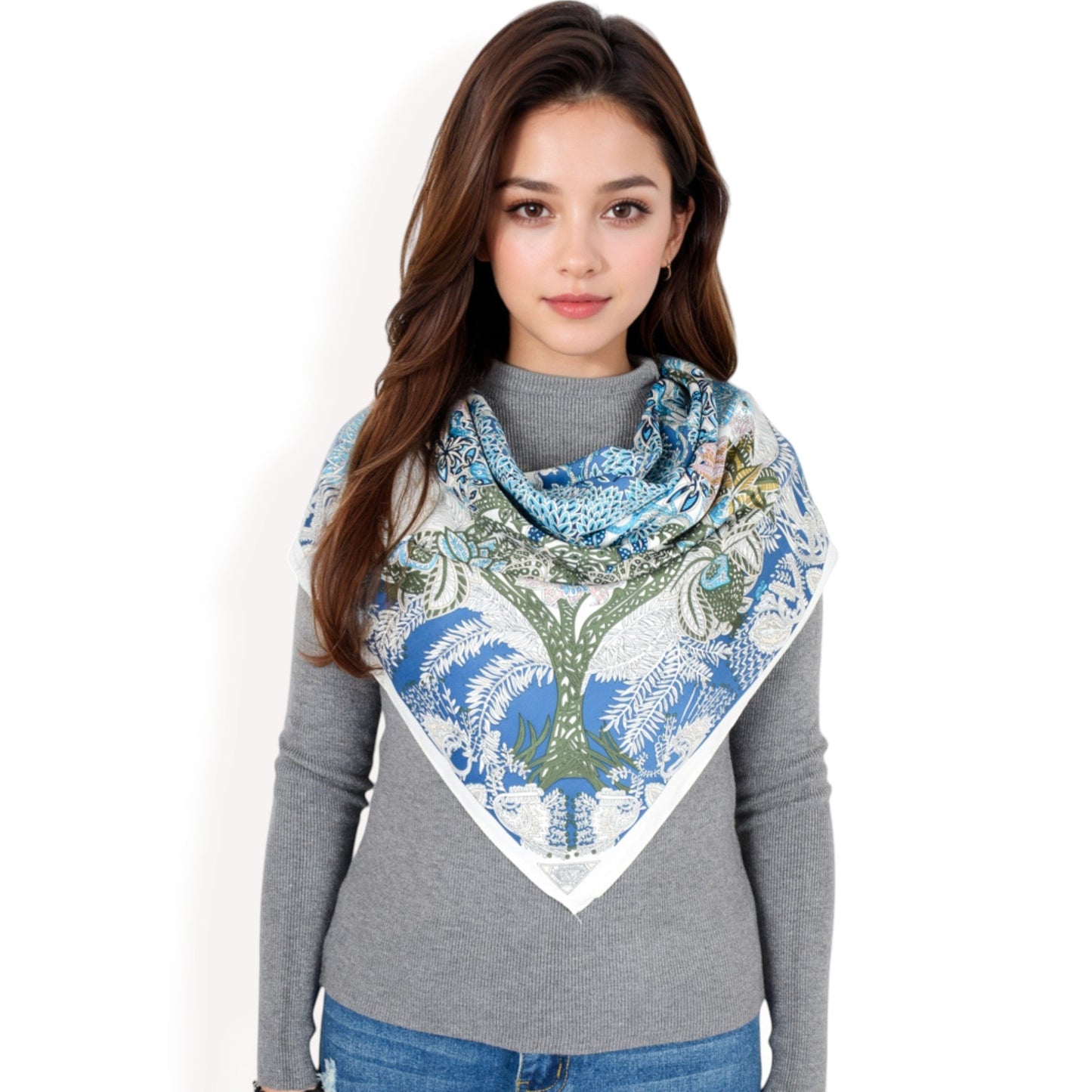Floral Paisley Satin Silk Scarf with Vibrant Prints and Elegant Square Design