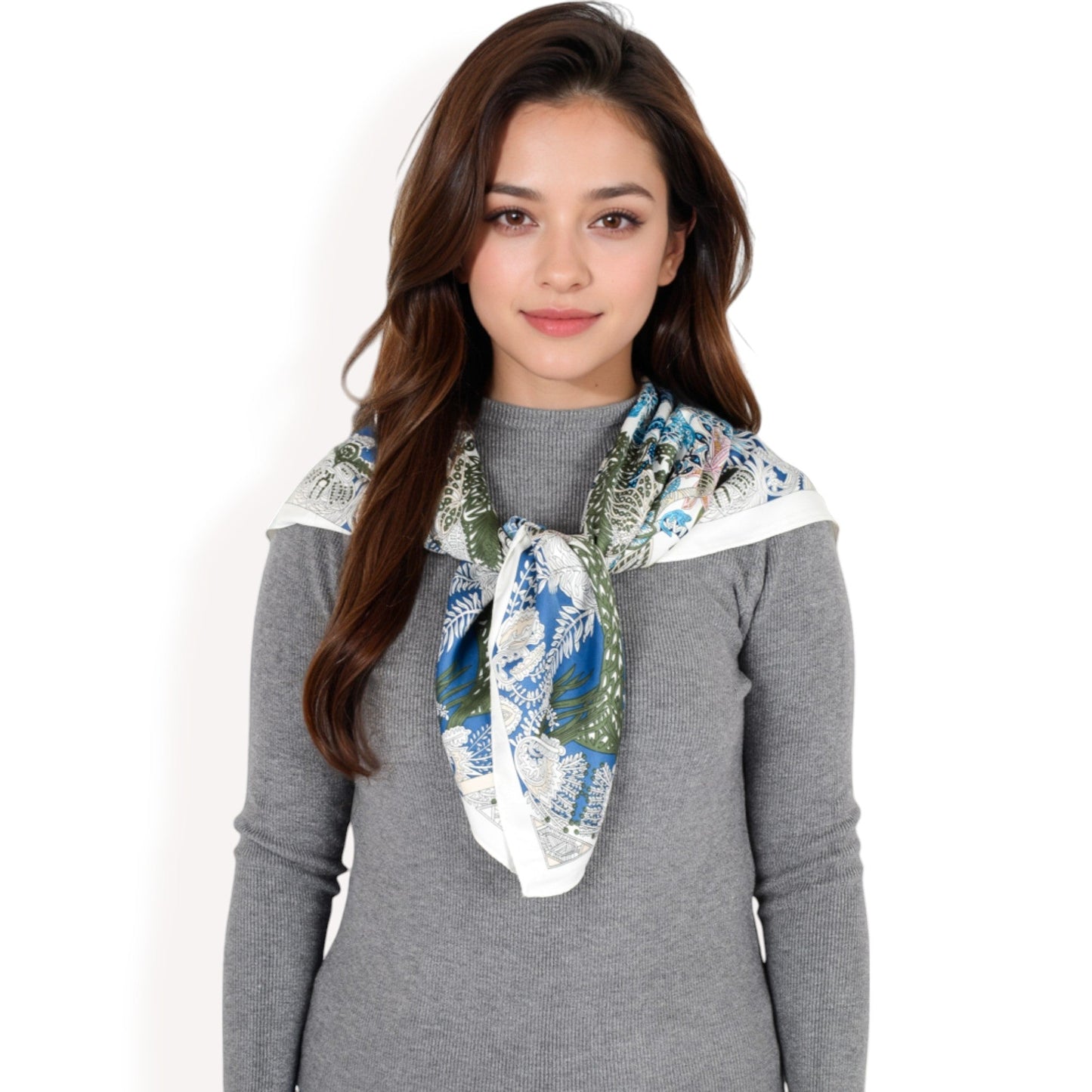 Floral Paisley Satin Silk Scarf with Vibrant Prints and Elegant Square Design