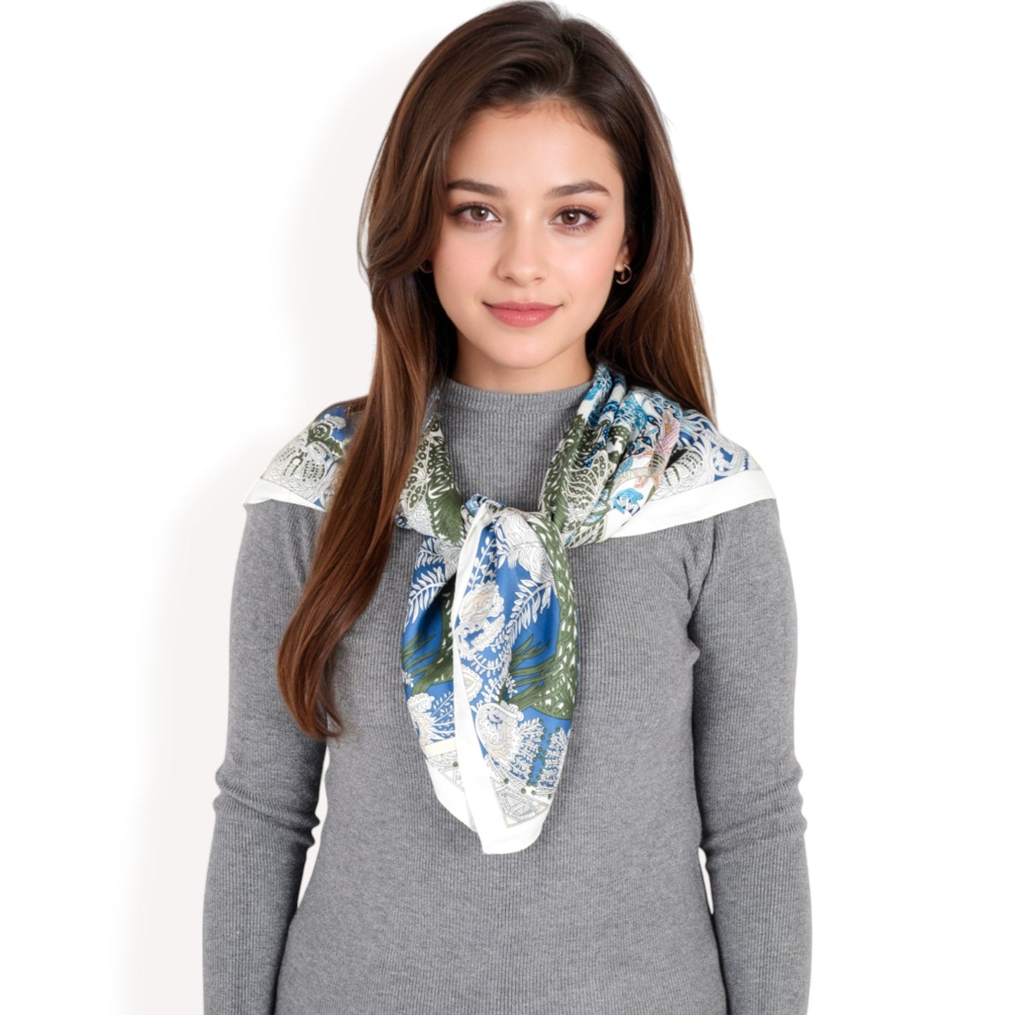 Floral Paisley Satin Silk Scarf with Vibrant Prints and Elegant Square Design