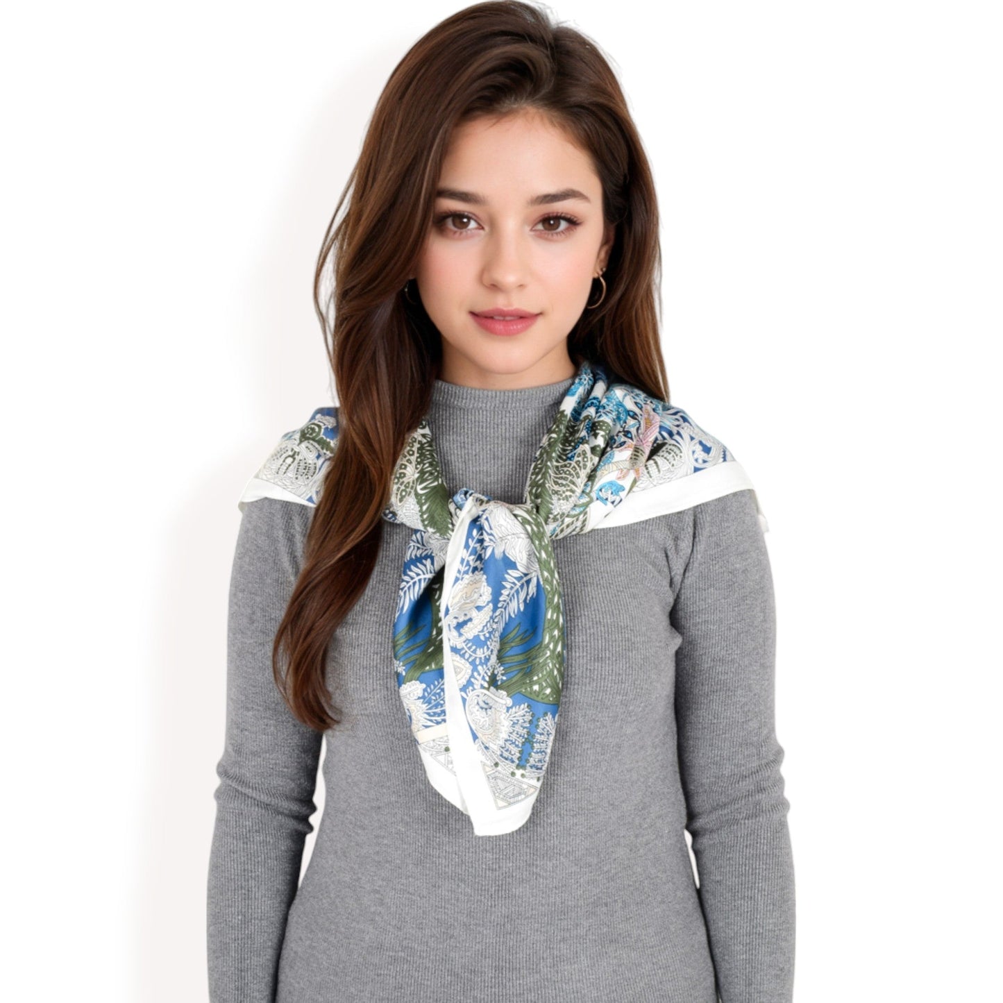Floral Paisley Satin Silk Scarf with Vibrant Prints and Elegant Square Design