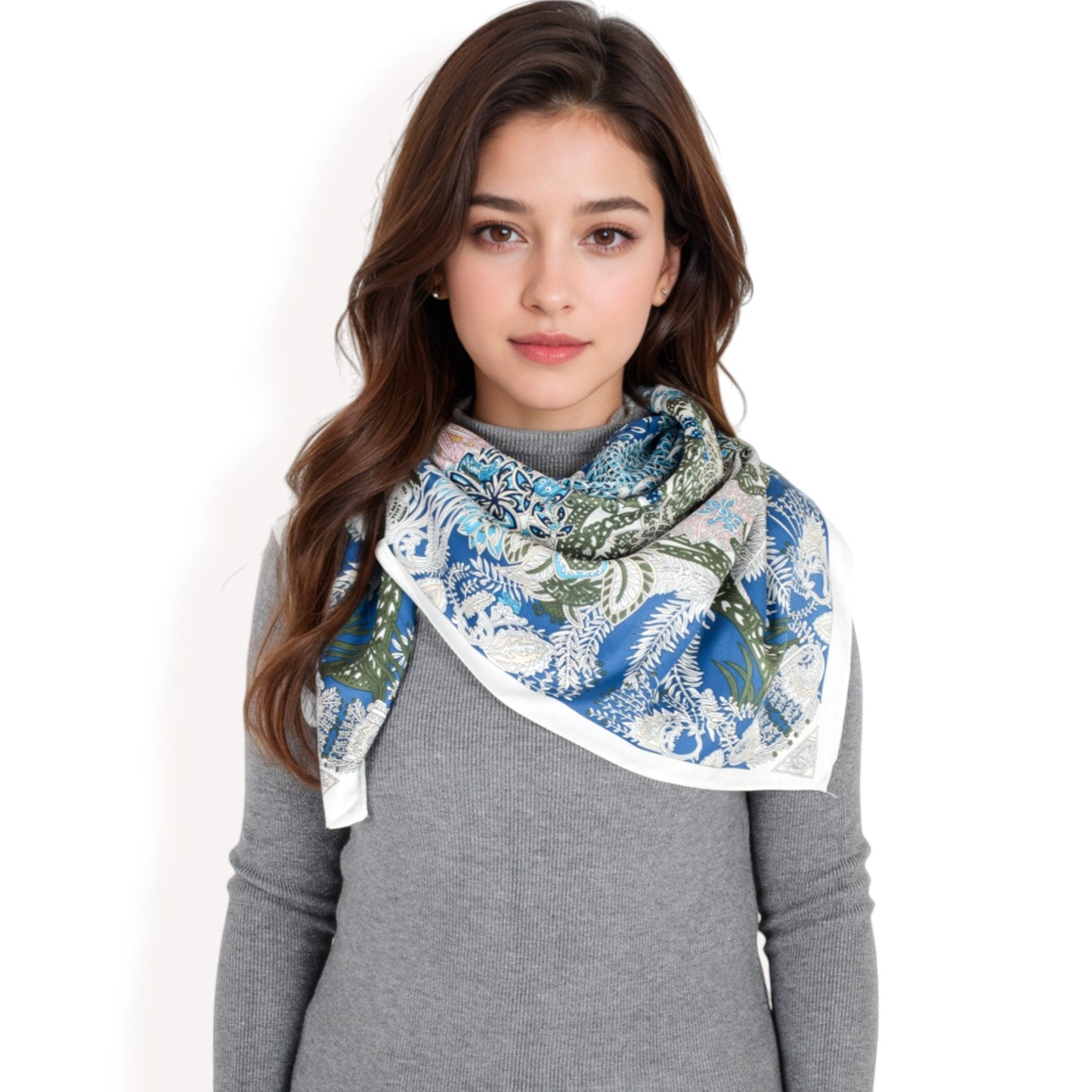Floral Paisley Satin Silk Scarf with Vibrant Prints and Elegant Square Design