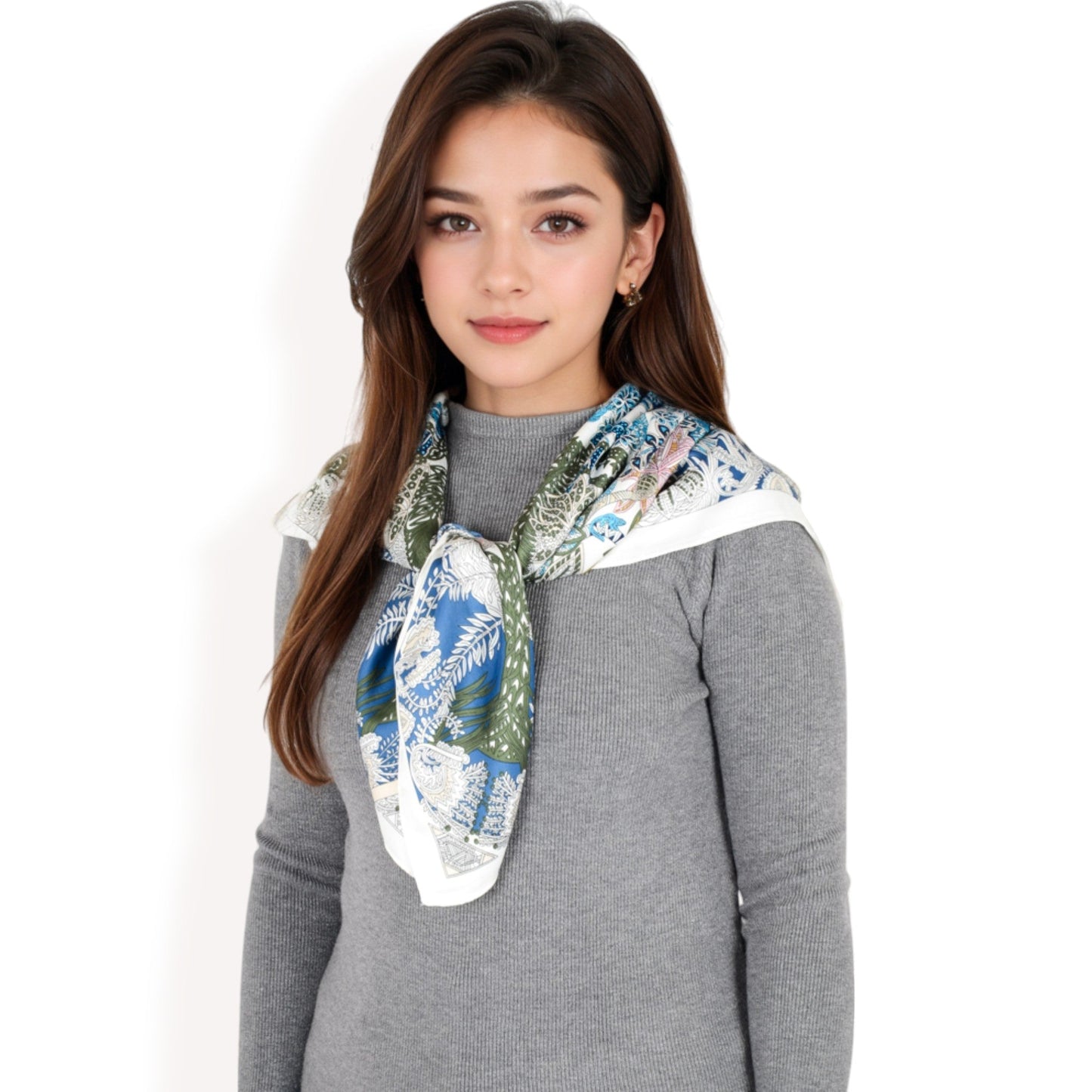 Floral Paisley Satin Silk Scarf with Vibrant Prints and Elegant Square Design