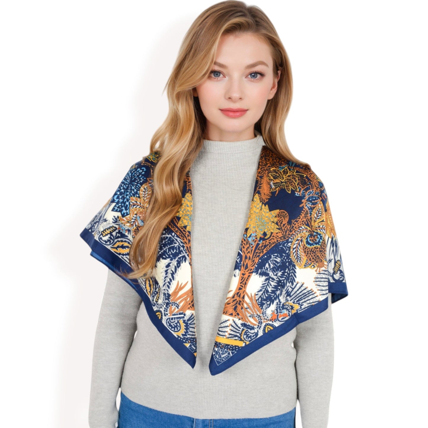 Floral Paisley Satin Silk Scarf with Vibrant Prints and Elegant Square Design