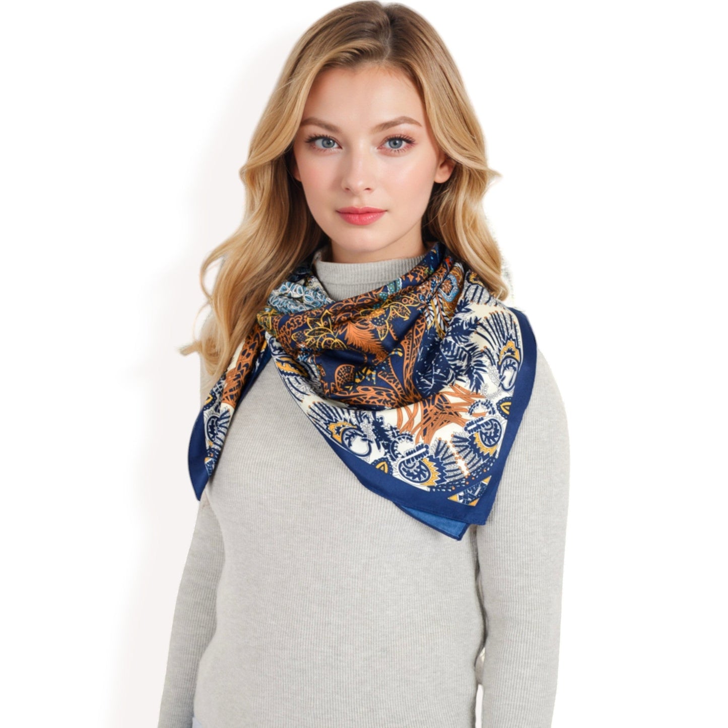 Floral Paisley Satin Silk Scarf with Vibrant Prints and Elegant Square Design