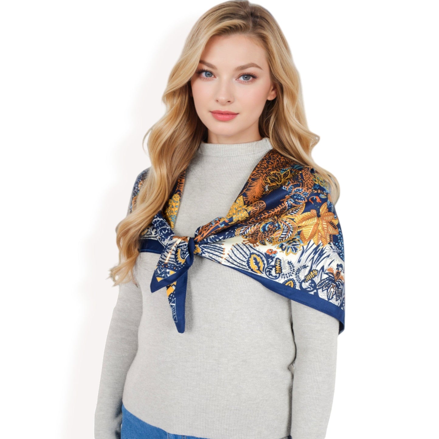 Floral Paisley Satin Silk Scarf with Vibrant Prints and Elegant Square Design