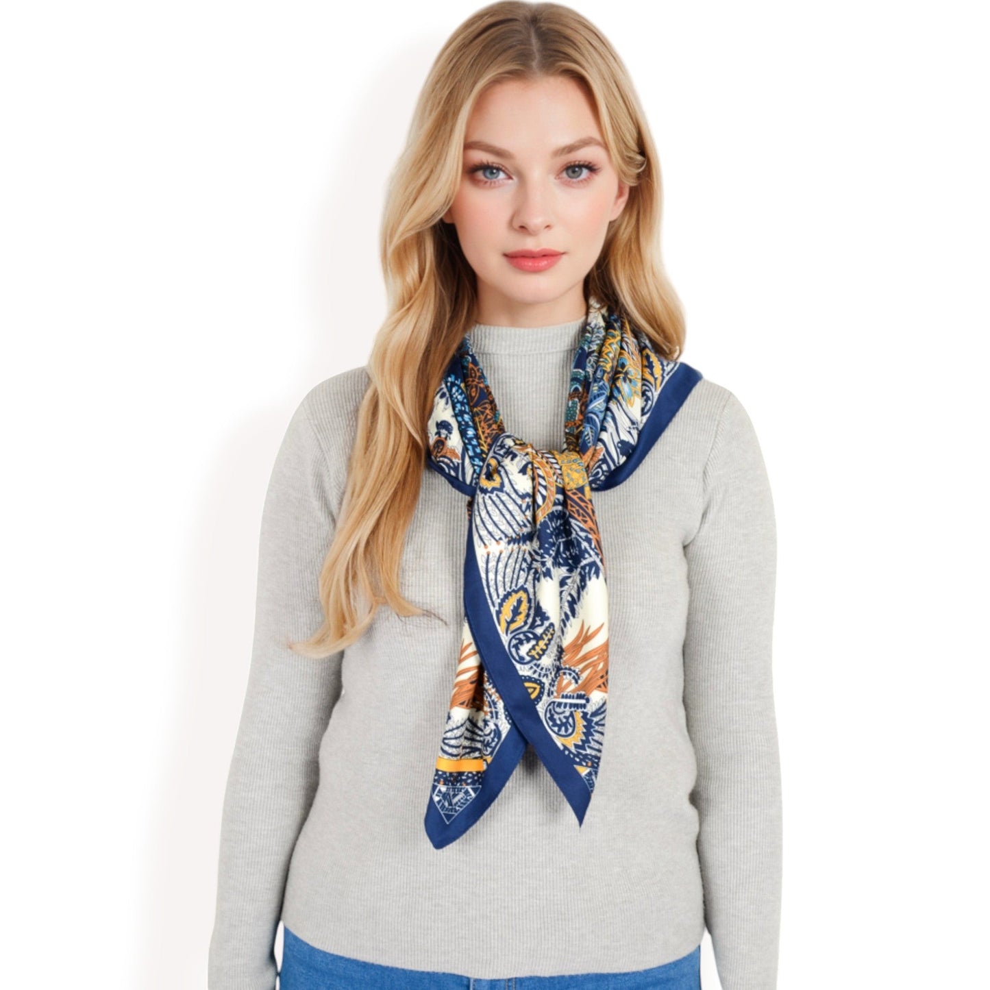 Floral Paisley Satin Silk Scarf with Vibrant Prints and Elegant Square Design