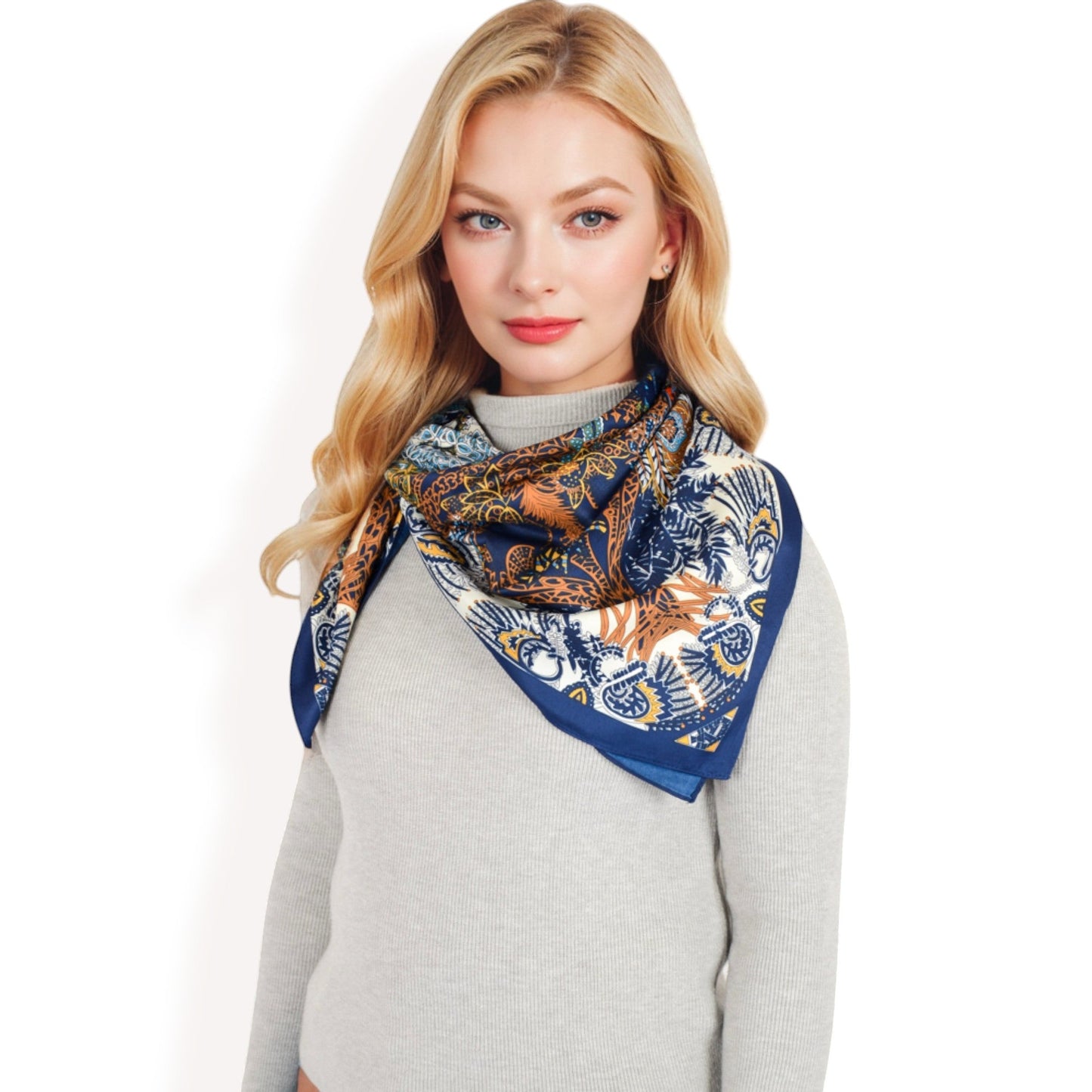 Floral Paisley Satin Silk Scarf with Vibrant Prints and Elegant Square Design