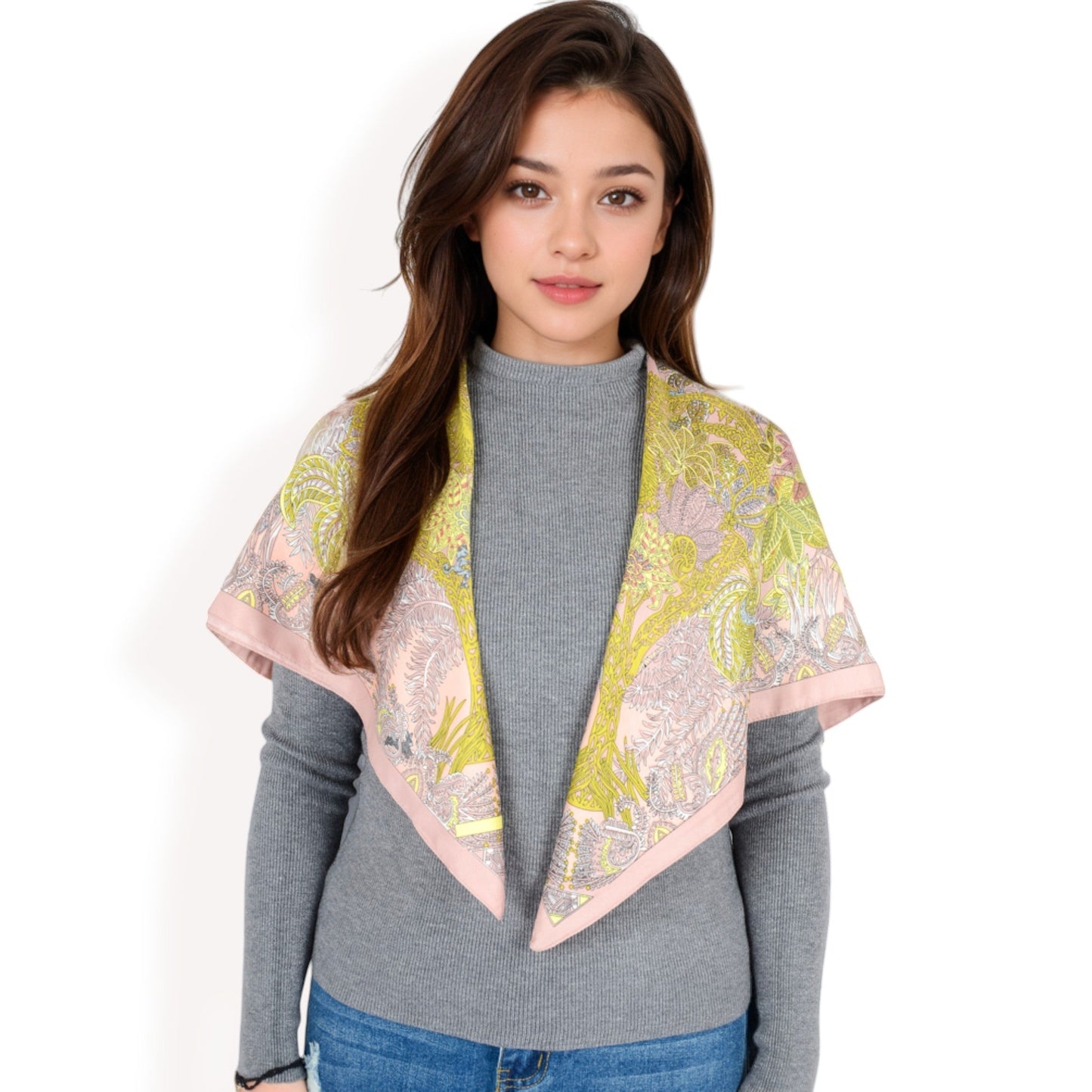 Floral Paisley Satin Silk Scarf with Vibrant Prints and Elegant Square Design