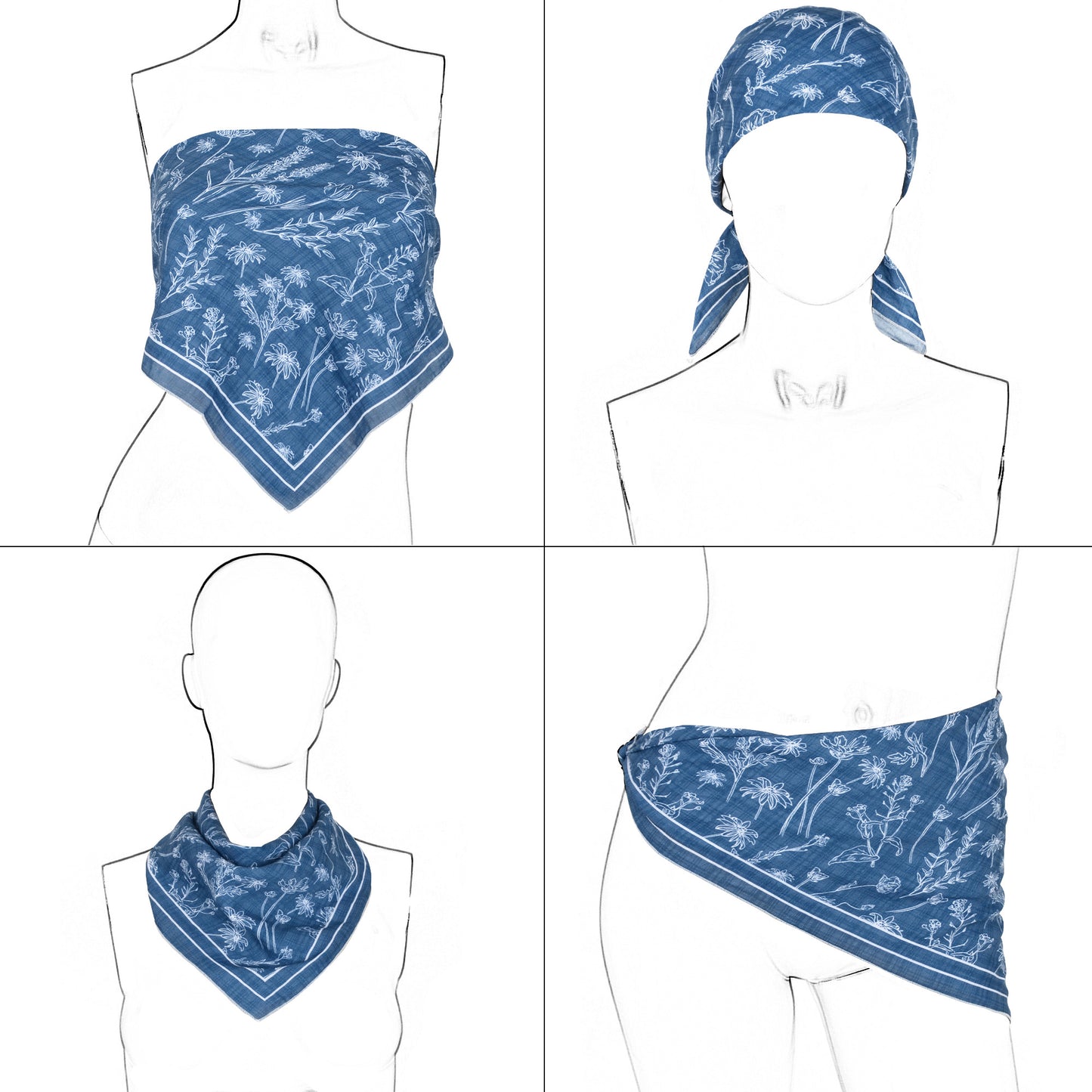 Cotton Square Neck Scarf Printed Four Seasons Versatile Fashion Accessory - 22.8IN¡Á22.8IN