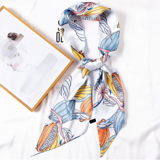 Multicolor Floral Print Silky Scarf with Soft Lightweight Fabric Versatile Square Neck and Hair Accessory