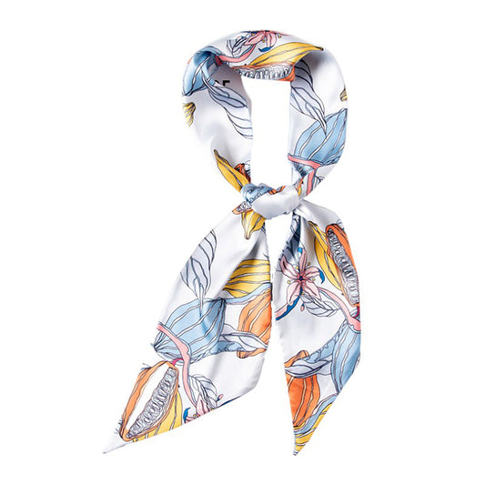 Multicolor Floral Print Silky Scarf with Soft Lightweight Fabric Versatile Square Neck and Hair Accessory