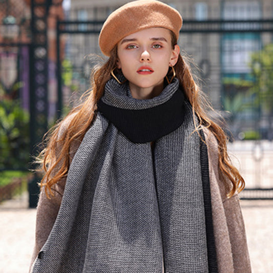 Color Block Woven Scarf with Soft Cozy Fabric Modern Neutral Tones and Textured Design