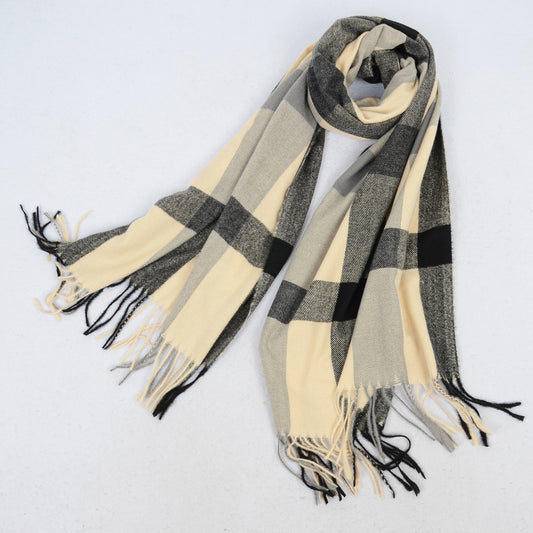 Classic Oversized Plaid Scarf with Tassel Trim Wrap Warm Shawl - 71IN¡Á27IN