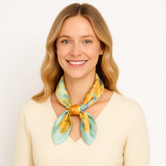 Satin Square Scarf with Vibrant Artistic Prints and Versatile Styling - 27.5IN¡Á27.5IN