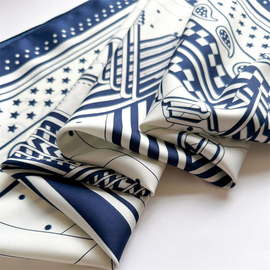 Oversized Satin Square Scarf with Classic Patchwork Cashew Twill Pattern - 35.4IN¡Á35.4IN