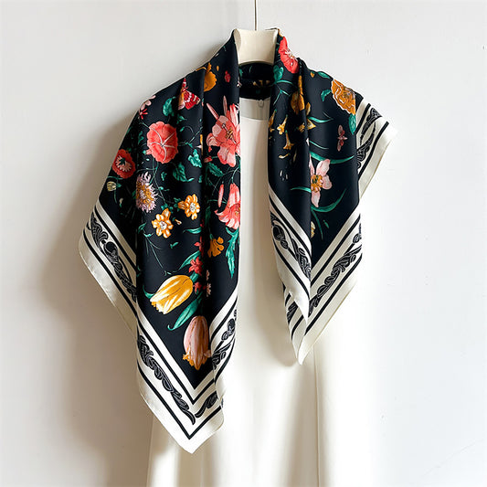 Floral Print Twill Woven Square Scarf 35.4¡Á35.4 Inches