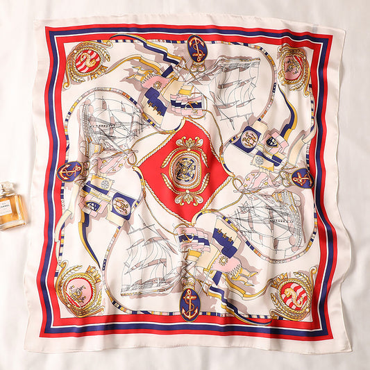 Sailboat Print Satin Square Scarf 27.5¡Á27.5 Inches