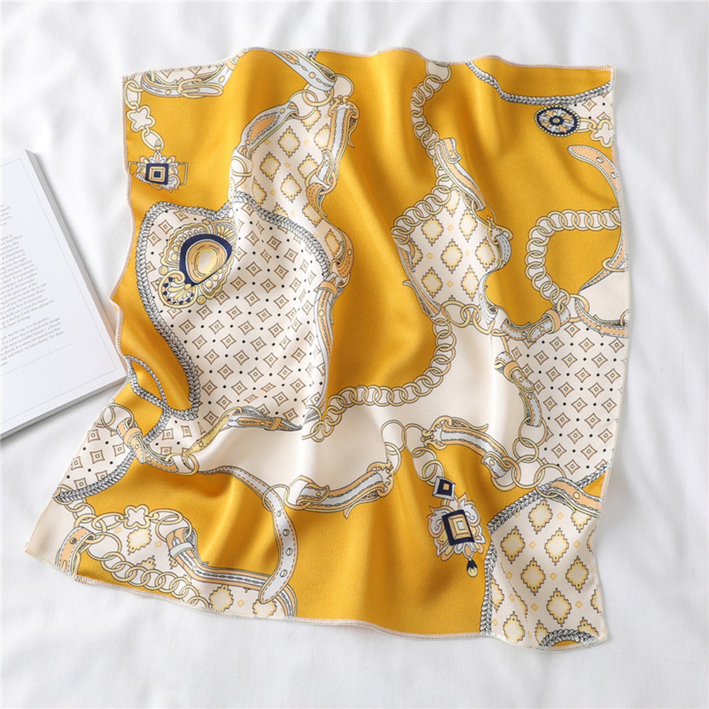 Baroque Print Satin Scarf with Glossy Finish 20¡Á20 Inches