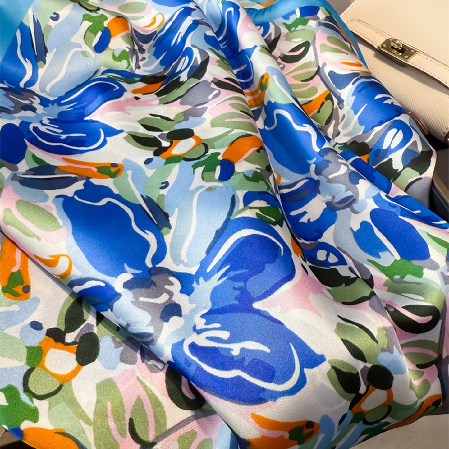 Abstract Floral Scarf with Vibrant Watercolor Print 27¡Á27 Inches