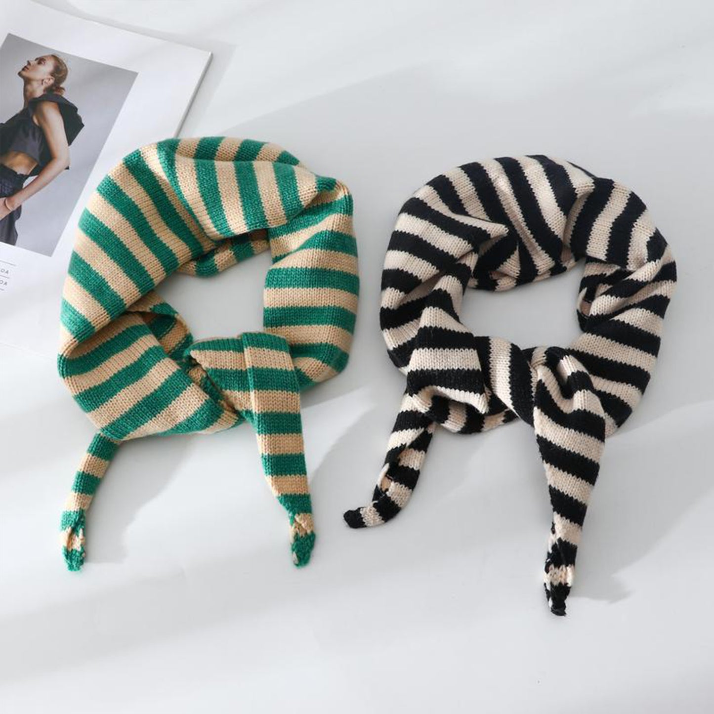 Striped Knit Scarf Lightweight Soft Stretch Fabric for Easy Styling 43.5¡Á15 Inches