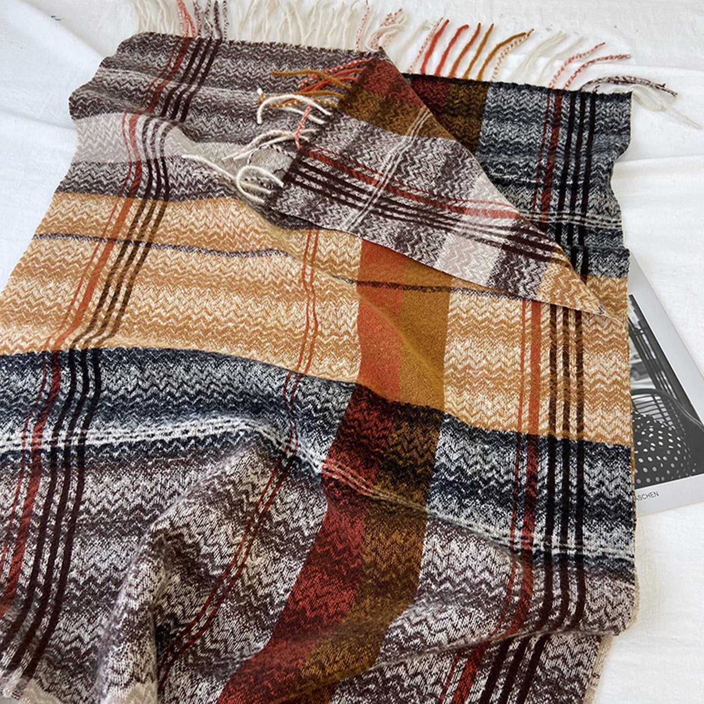 Plaid Pattern Soft Woven Winter Scarf with Cozy Texture 71¡Á24.8 Inches
