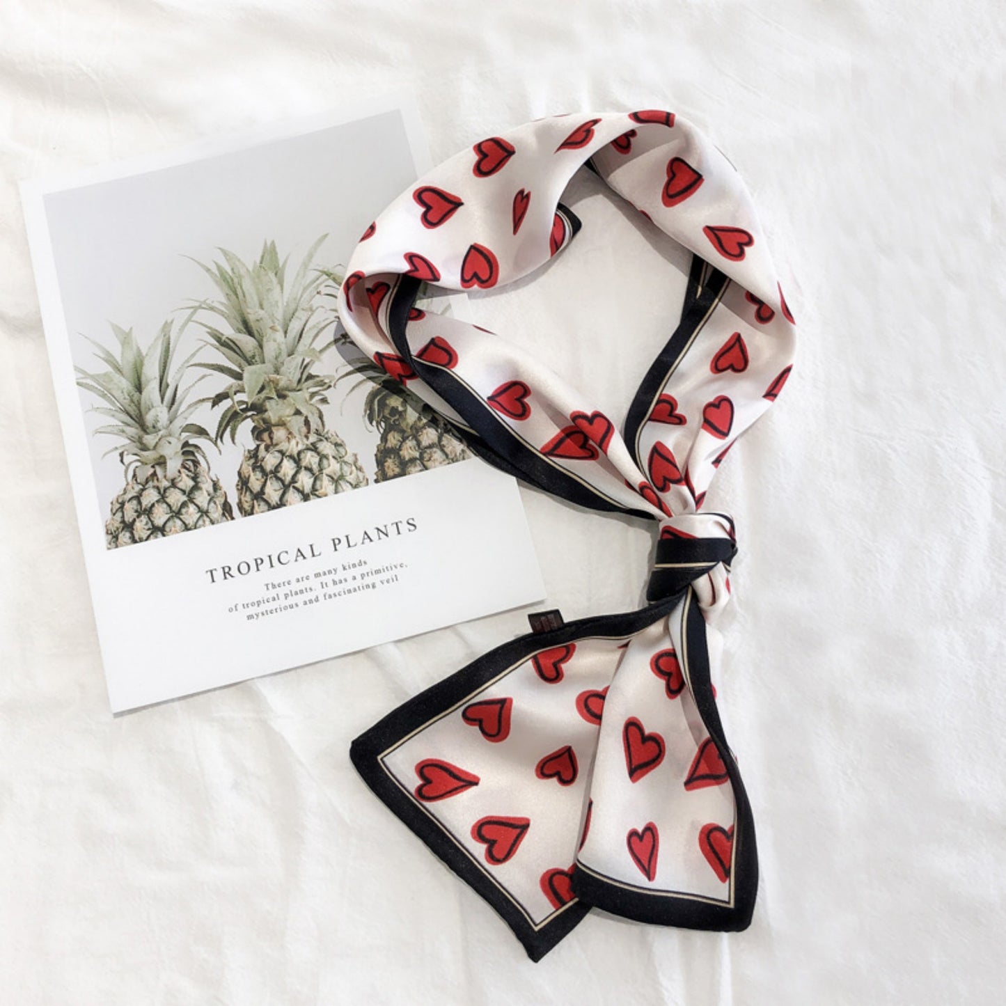 5 Pack Heart Print Satin Scarf Ribbon Slim Lightweight Fabric Neck Hair Bag Accessory 35.5x2.5in