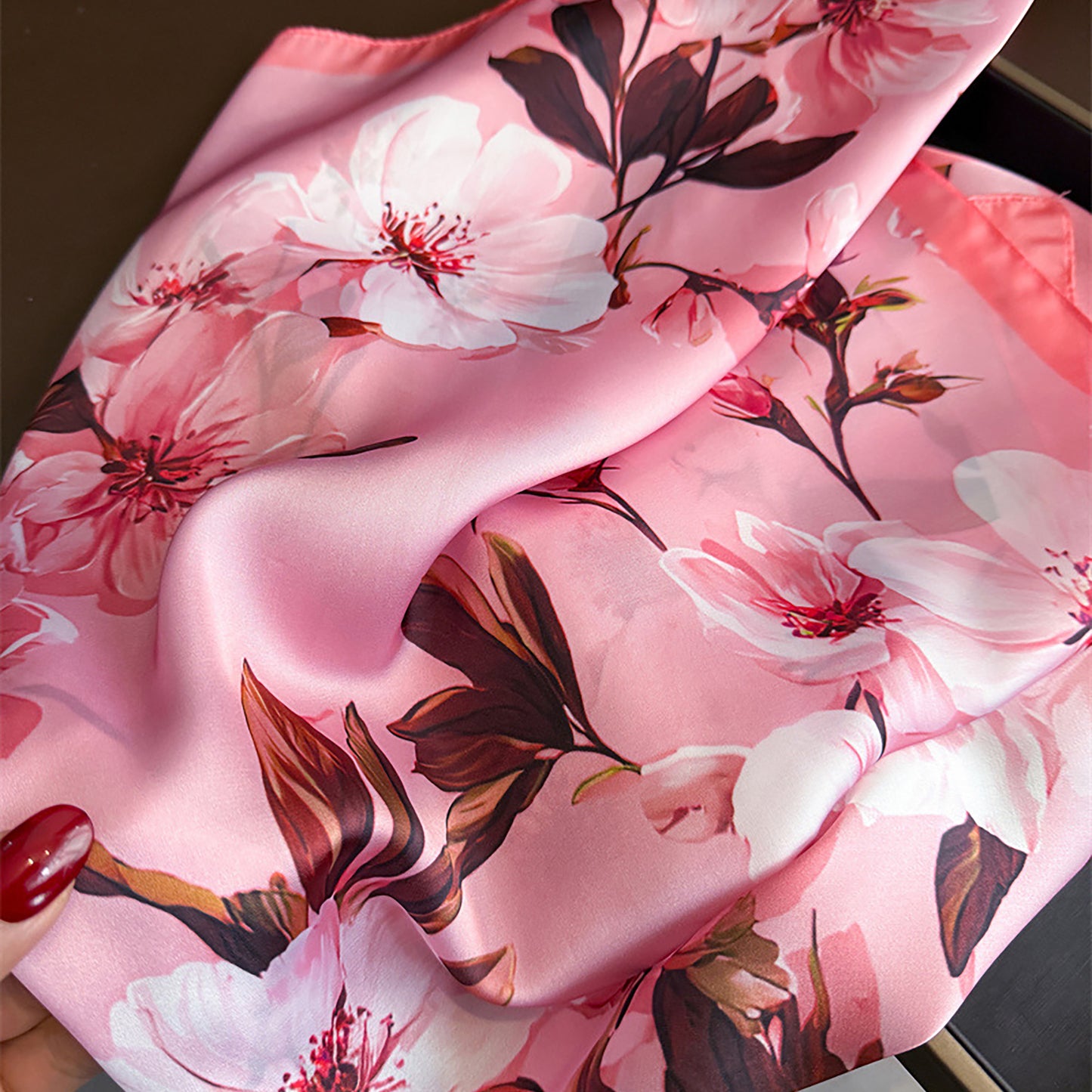 Satin Floral Print Square Scarf Soft Lightweight Fashion Accessory 27.5¡Á27.5inches