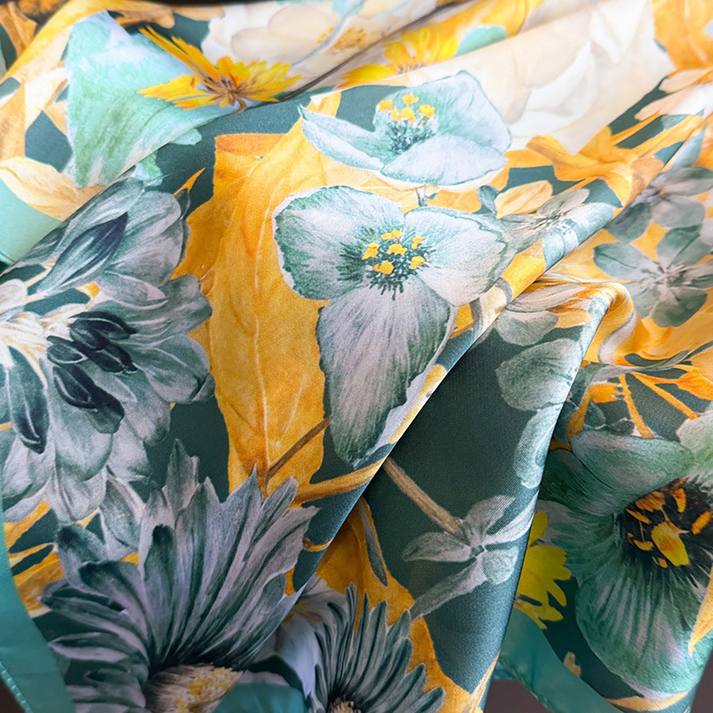 Satin Floral Print Square Scarf Fashion Accessory 27.5¡Á27.5inches