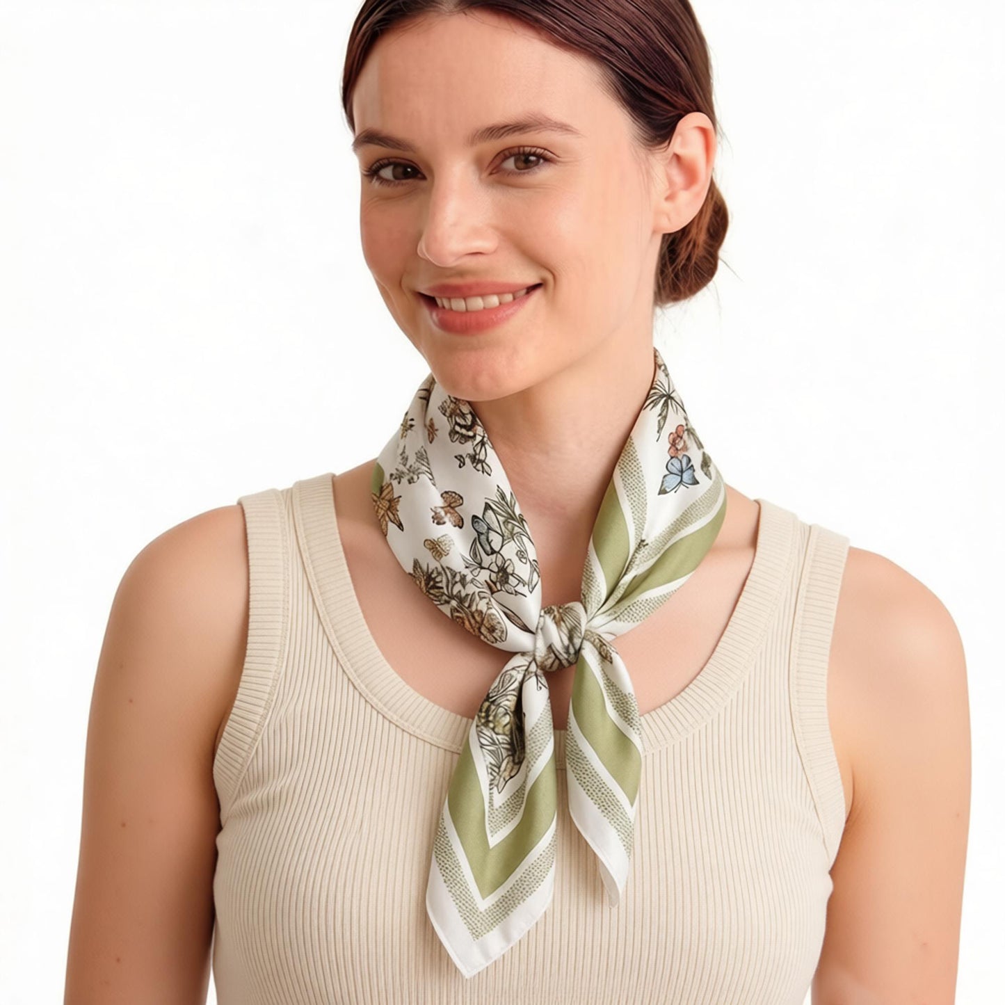 Satin Floral Butterfly Print Square Scarf Elegant Fashion Neck Wrap
