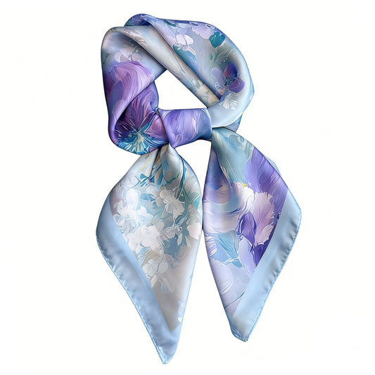 Satin Watercolor Floral Square Scarf Lightweight Elegant Neck Wrap