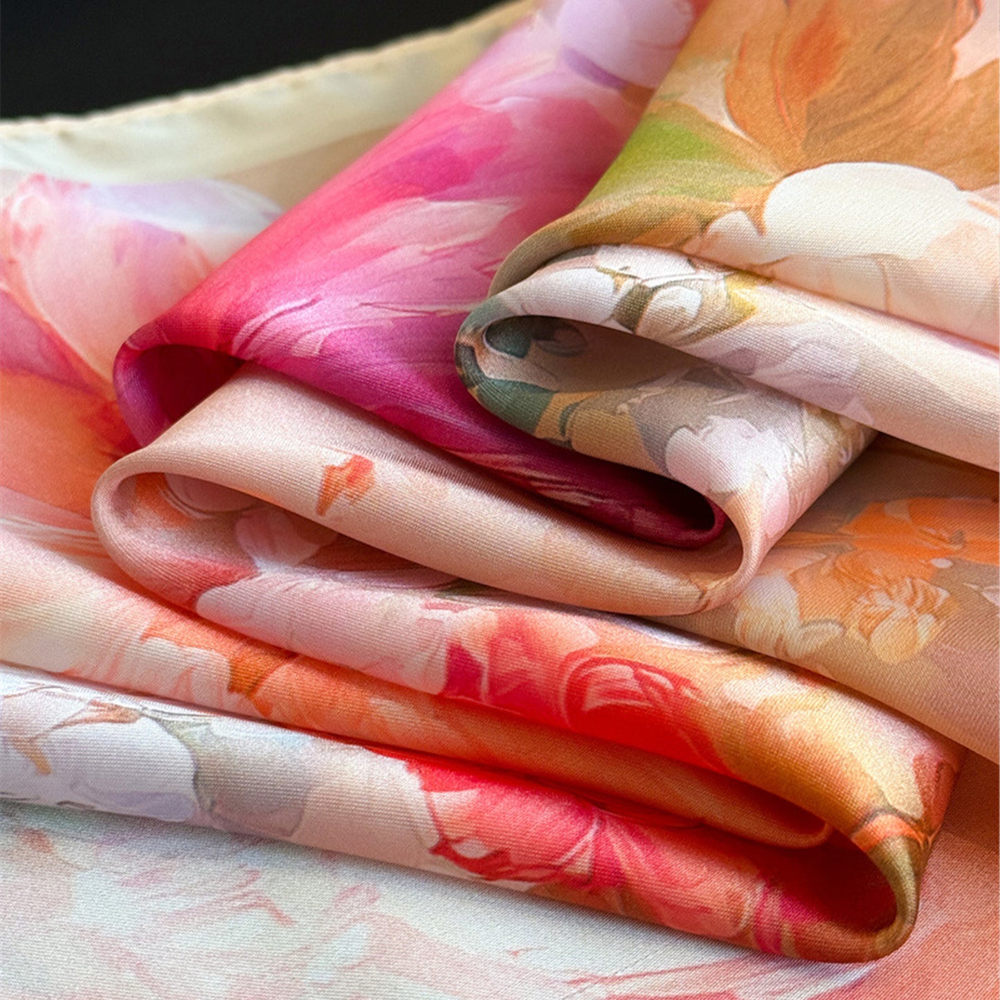 Satin Watercolor Floral Square Scarf Lightweight Elegant Neck Wrap