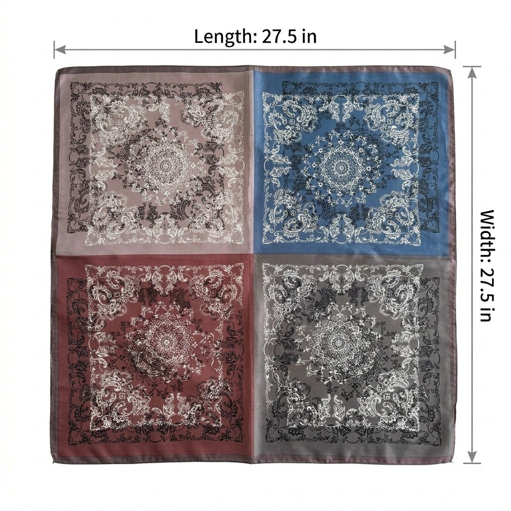 Paisley Print Satin Square Scarf 27.5 x 27.5 Inches