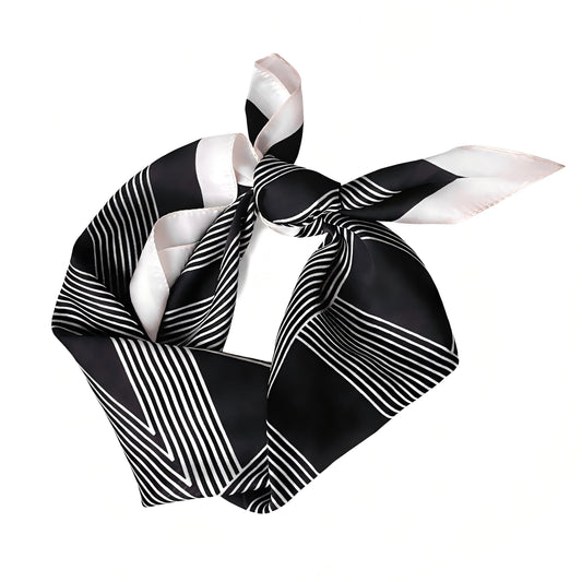 Square Satin Neck Scarf Black and White Geometric Stripe Print 27.5 Inch