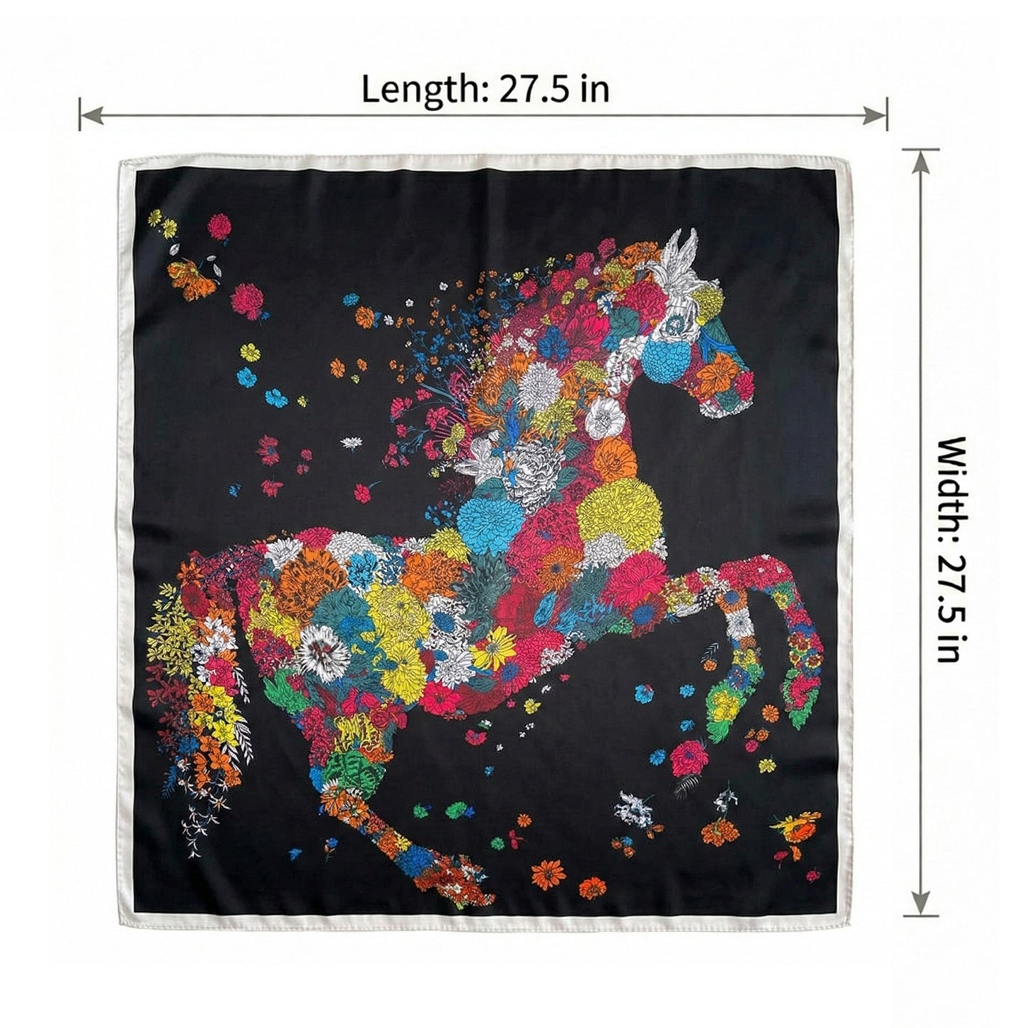 Square Floral Horse Silk Feel Satin Scarf Lightweight Wrap 27.5 Inch