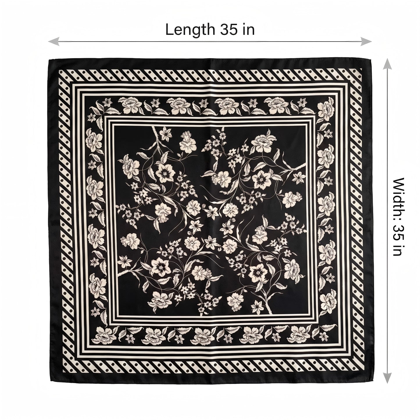 Vintage Floral Print Satin Square Scarf 35 x 35 Inches Head Scarf for Women