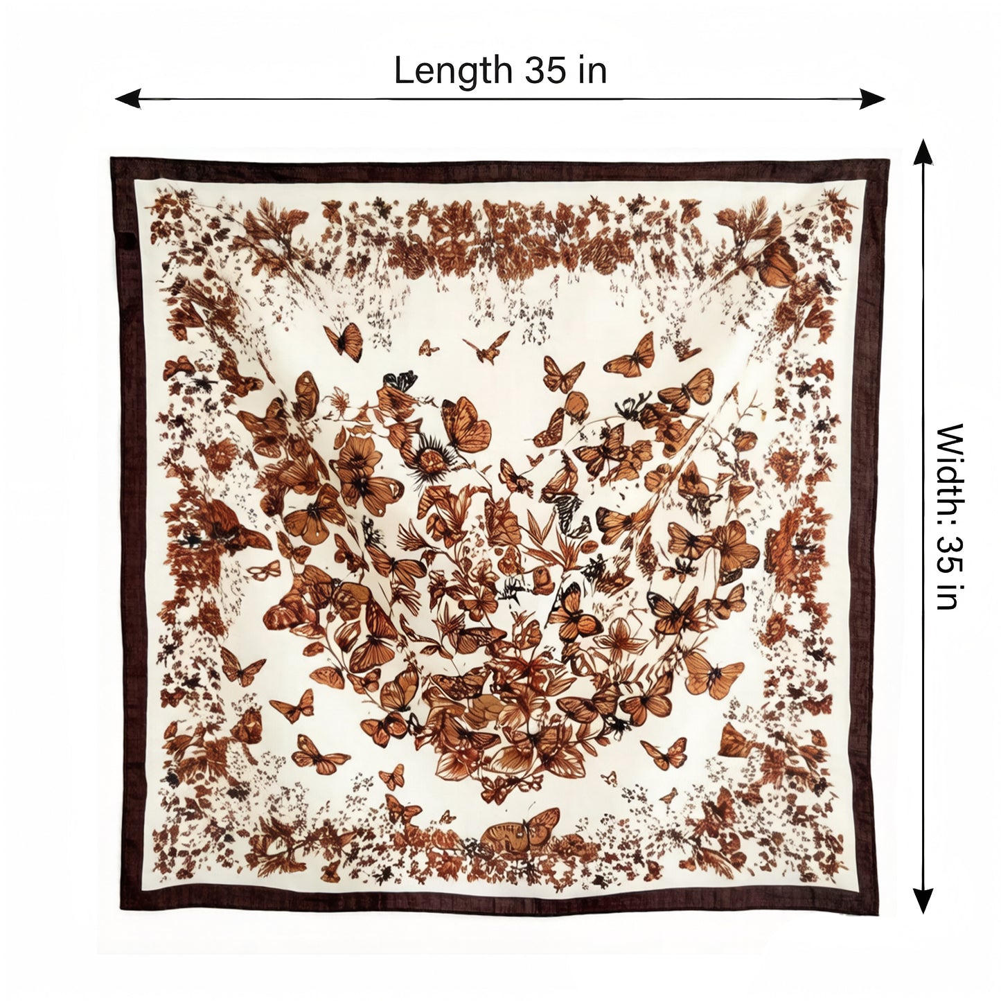 35 Inch Butterfly Floral Square Scarf Lightweight Fashion Shawl Wrap Hair Scarf