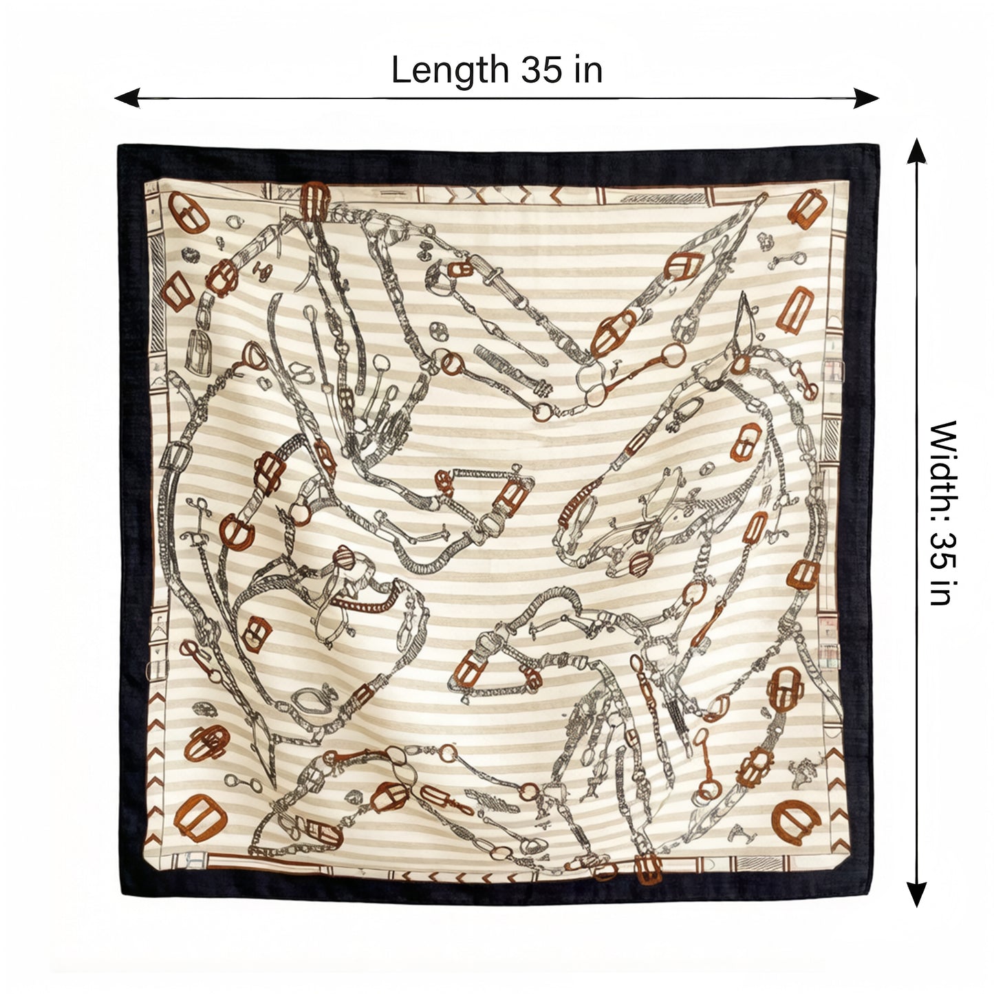 Large Equestrian Square Scarf 35 Inch Lightweight Fashion Neck Hair Shawl Wrap