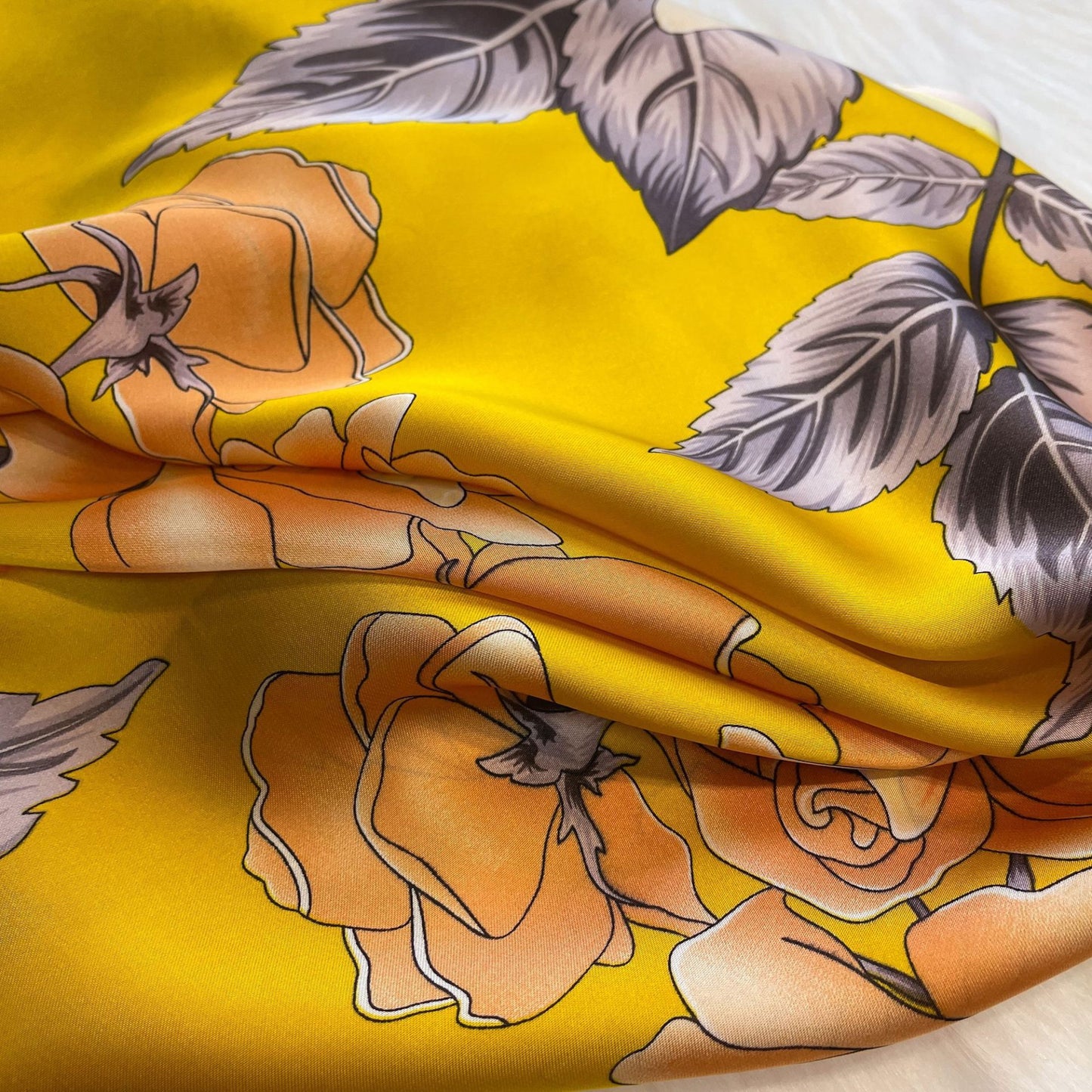 Floral Satin Square Scarf Lightweight Soft Hair Neck Wrap Accessory