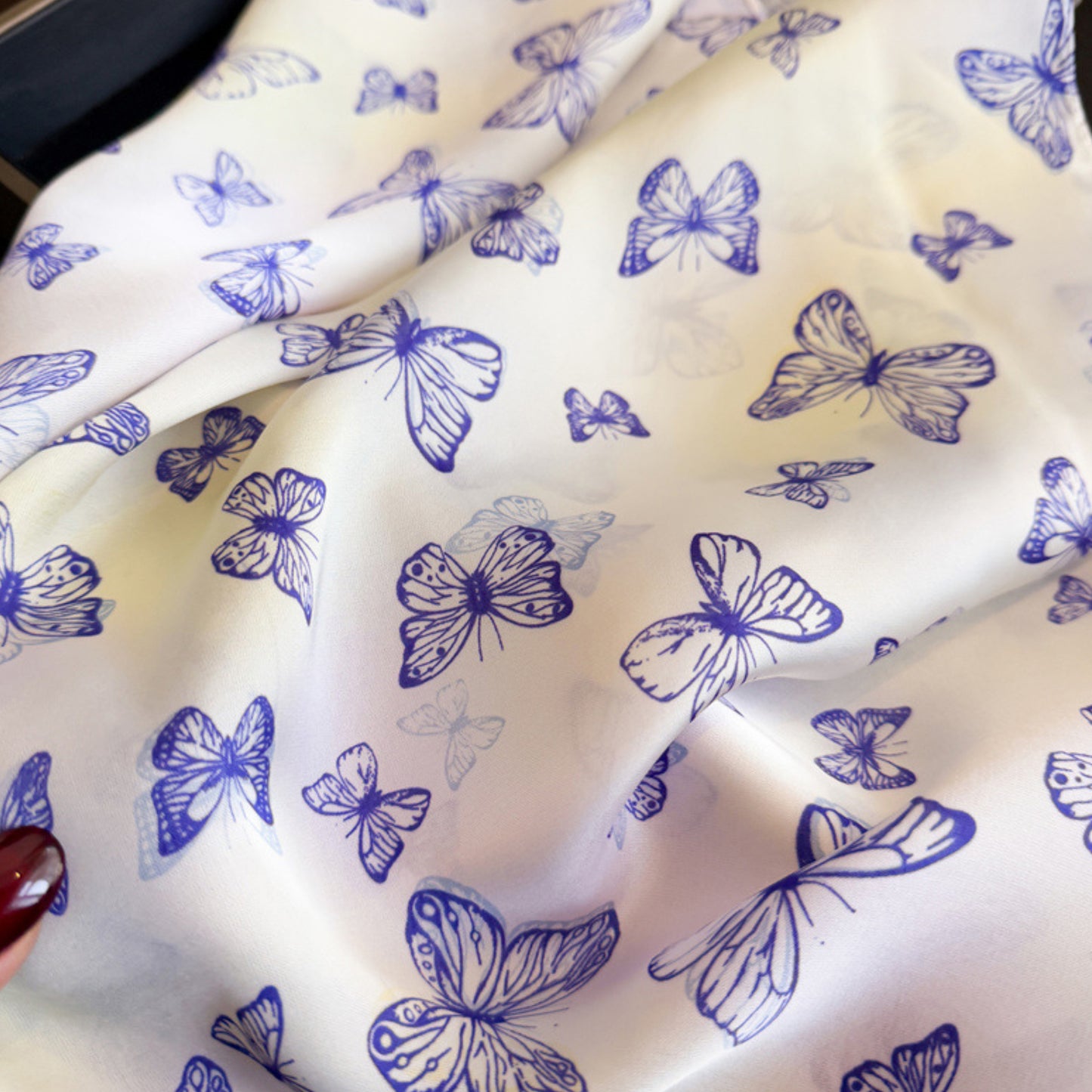 Butterfly Print Satin Square Scarf Lightweight Soft Hair Neck Wrap Fashion Accessory
