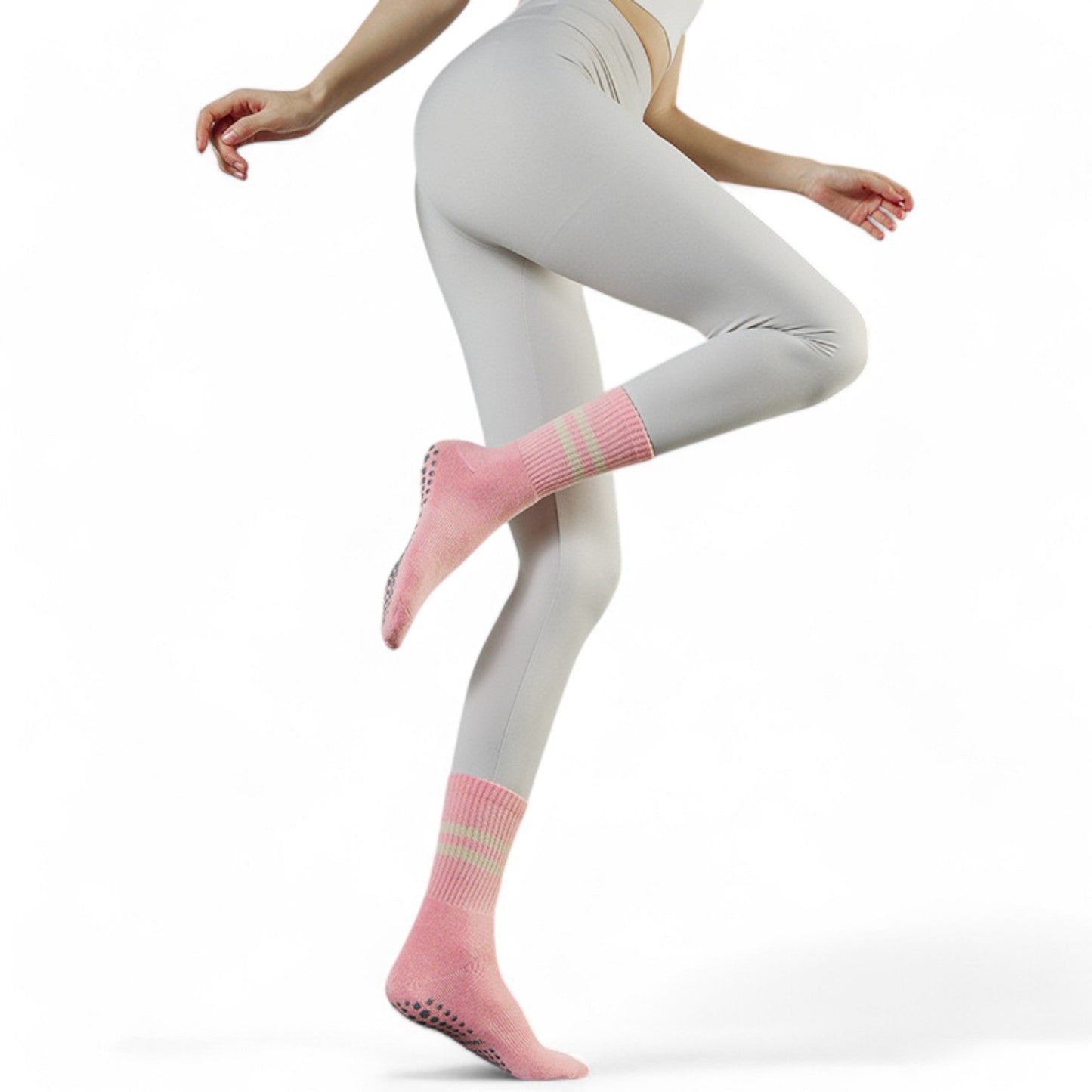 3-Pack Non-Slip Athletic Crew Socks with Striped Detail and Cushioned Support