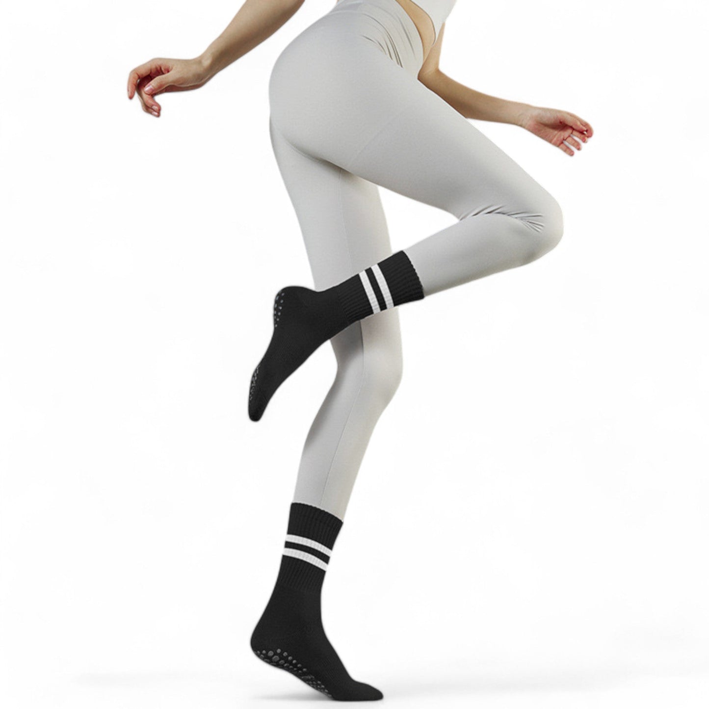 3-Pack Non-Slip Athletic Crew Socks with Striped Detail and Cushioned Support