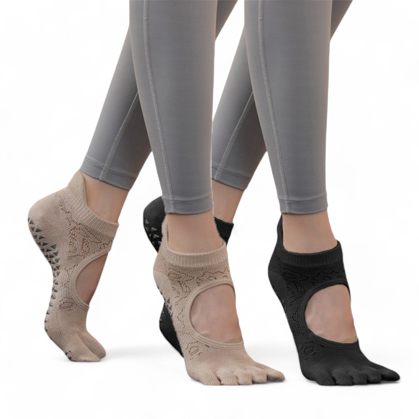 2-Pack Non-Slip Five-Toe Yoga Socks with Open Top Design for Stability and Comfort