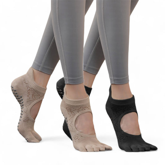2-Pack Non-Slip Five-Toe Yoga Socks with Open Top Design for Stability and Comfort