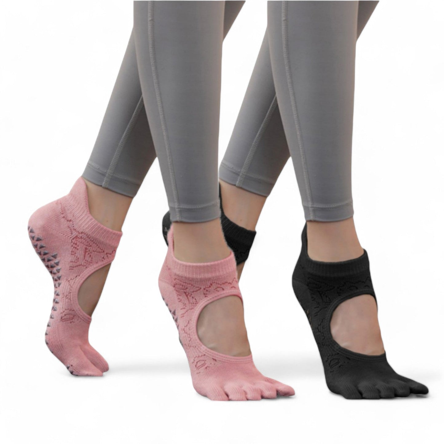 2-Pack Non-Slip Five-Toe Yoga Socks with Open Top Design for Stability and Comfort