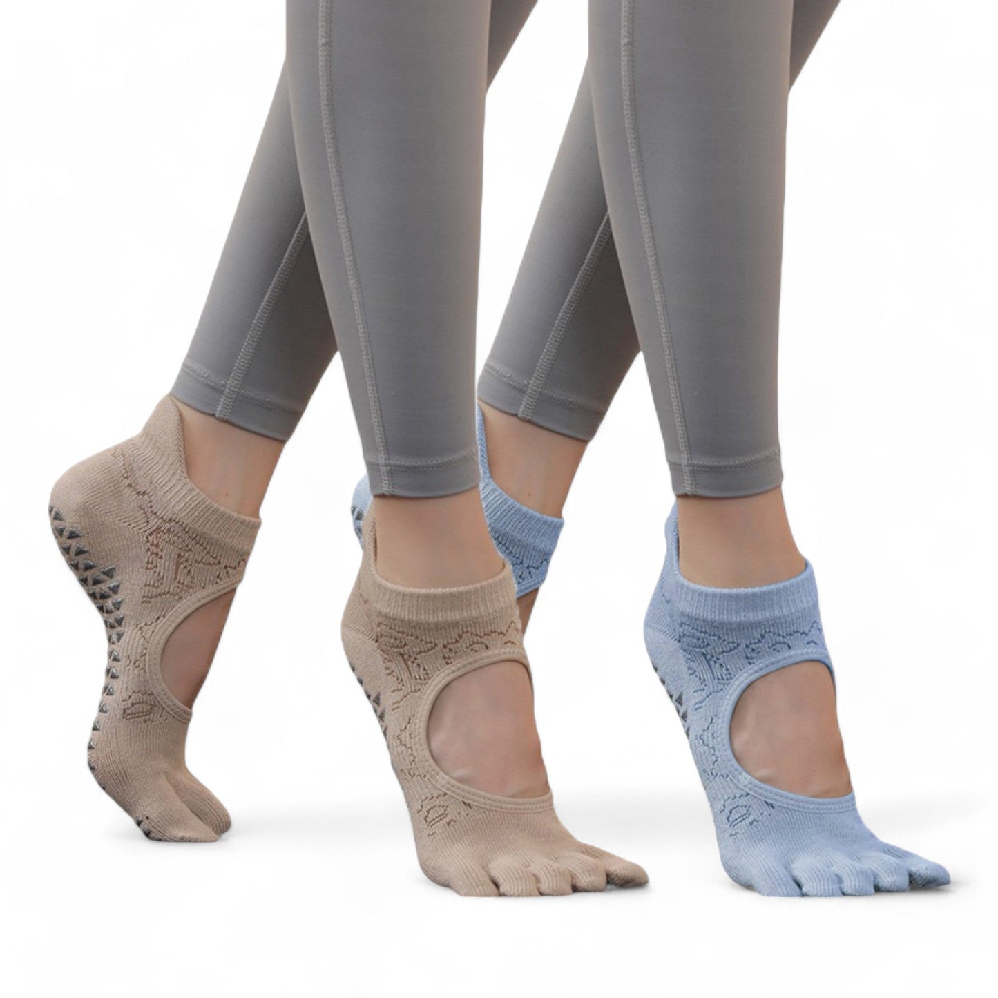 2-Pack Non-Slip Five-Toe Yoga Socks with Open Top Design for Stability and Comfort